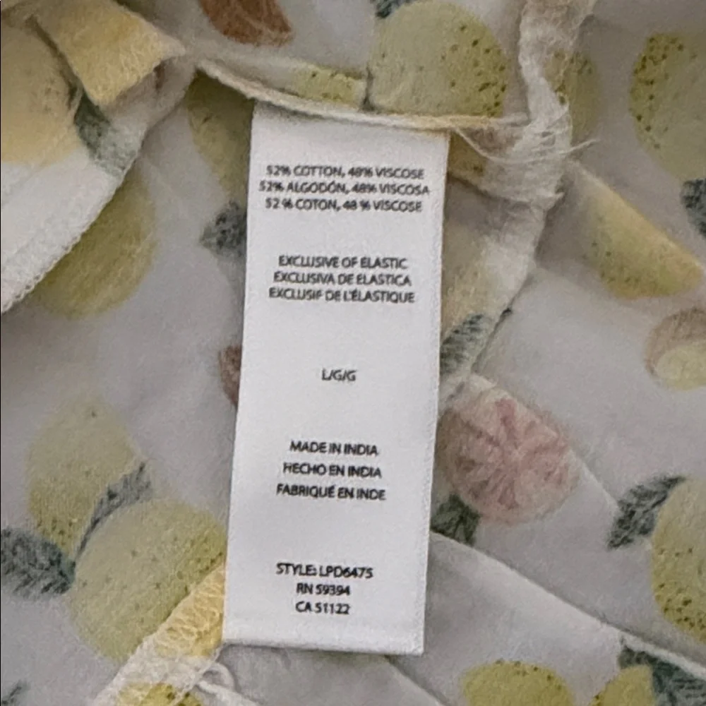 Lemon Print Tiered Smock Midi Sundress Size Large Cottagecore Preppy